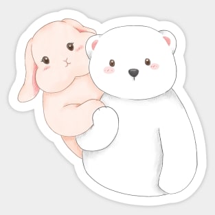 Bunny peek behind the bear Sticker